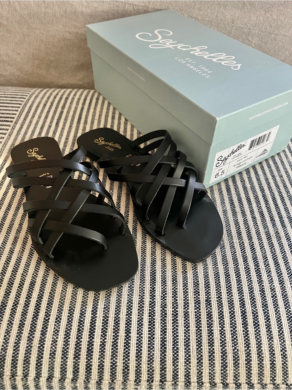 Seychelles Black Woven Strappy Slide Sandals